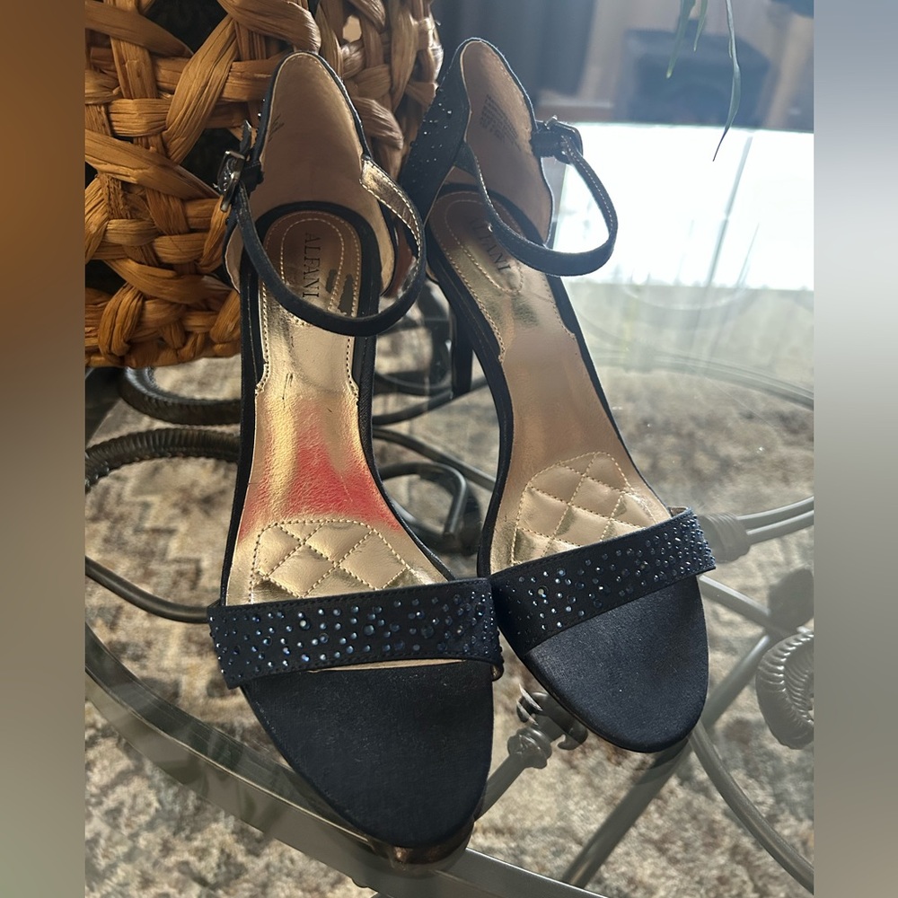 Alfani Navy Embellished Ankle-Strap Heels